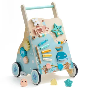 ROBUD Wooden Baby Walker, Montessori Walker Toy, Baby Push Walker with Brake, Activity Center, Adjustable Height Handle, Push Toys for Boys and Girls Learning to Stand and Walk, Ages 10m 