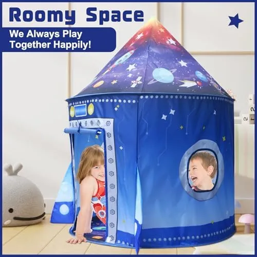 Rocket Ship Space Pop Up Play Tent for Kids-Astronaut Pretend Playhouse Gift for 3-5 6 7 Year Old Girls Boys Toddlers, Foldable Birthday Gifts Kids Tent Toys Indoor Outdoor Kids Play Tent