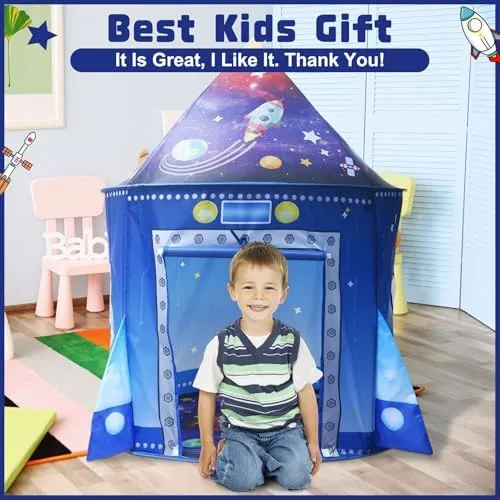 Rocket Ship Space Pop Up Play Tent for Kids-Astronaut Pretend Playhouse Gift for 3-5 6 7 Year Old Girls Boys Toddlers, Foldable Birthday Gifts Kids Tent Toys Indoor Outdoor Kids Play Tent