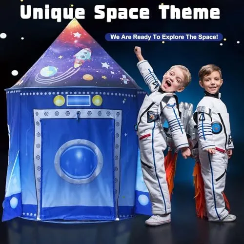 Rocket Ship Space Pop Up Play Tent for Kids-Astronaut Pretend Playhouse Gift for 3-5 6 7 Year Old Girls Boys Toddlers, Foldable Birthday Gifts Kids Tent Toys Indoor Outdoor Kids Play Tent