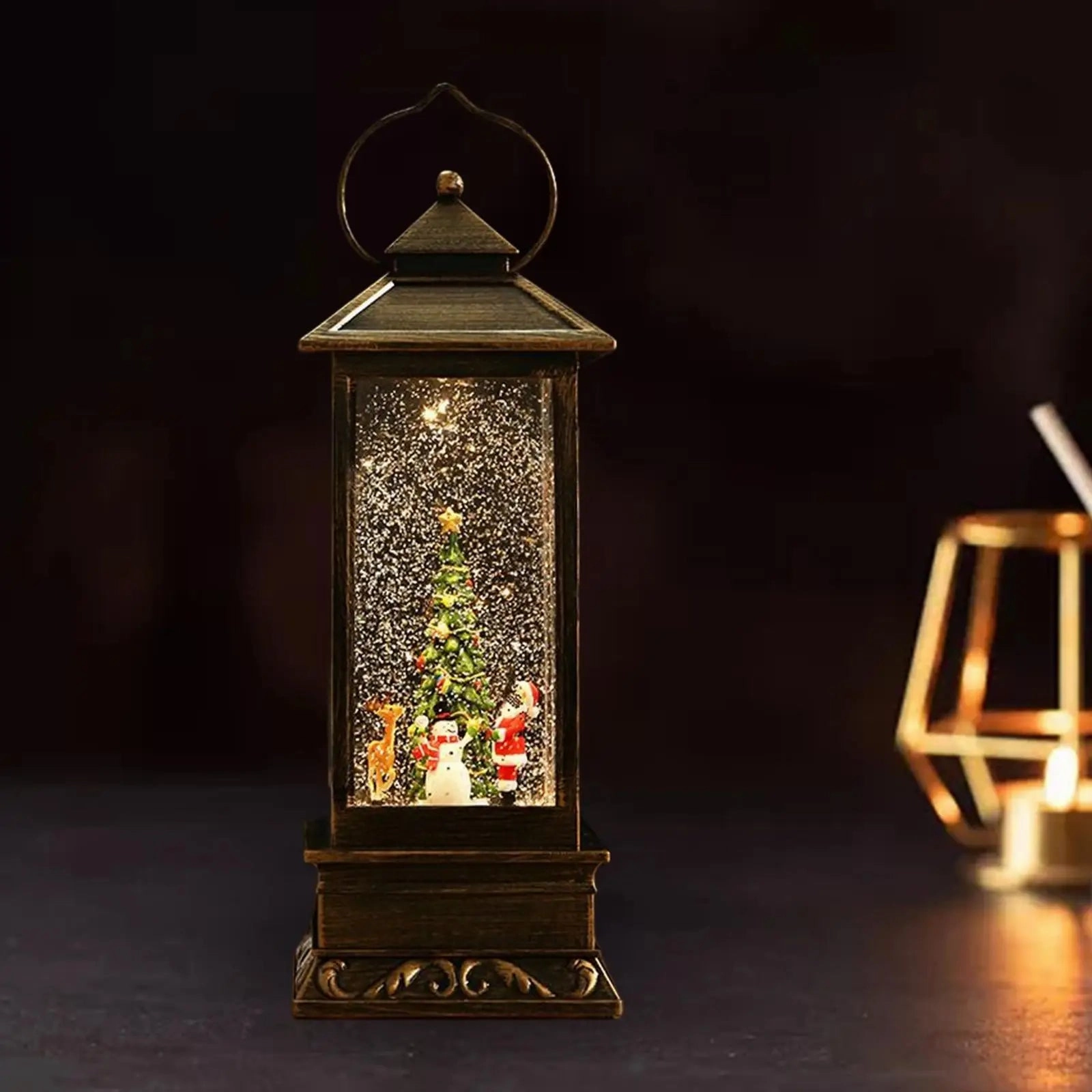 Rotating Christmas Tree Music Box Christmas Eve Crystal Ball Floating Snowflake Shining Toy Ornaments Table Decoration
