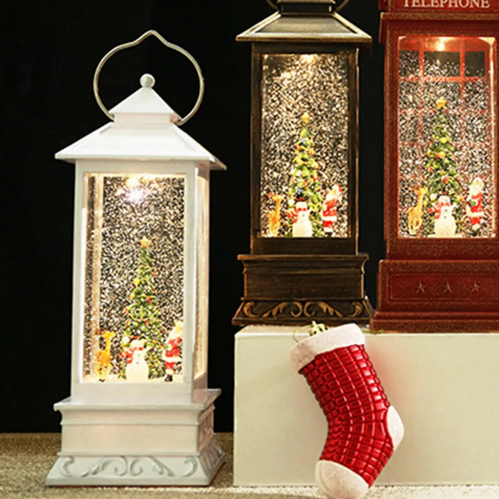 Rotating Christmas Tree Music Box Christmas Eve Crystal Ball Floating Snowflake Shining Toy Ornaments Table Decoration