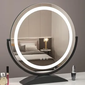 Round LED Makeup Mirror,Φ30/40/50/60cm Large Vanity Mirror With Lights,High Definition Lighted Up Mirror Dressing Table Mirror With Dimmable, Smart Touch Screen ( Color : Black , Size : 11.8"X14.5" )