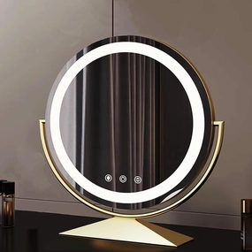 Round Freestanding Makeup Mirror Fashion Lighted Vanity Mirror With Dimmable Light, Tabletop Light Up Mirror Touch Control Rechargeable LED Mirror White/ Black/gold ( Color : gold , Size : 11.8"X14.5"