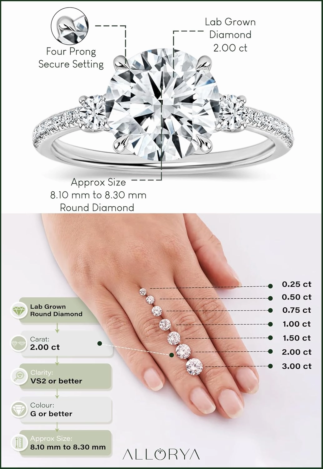 Round Lab Grown White Diamond Classic Three Stone Engagement Ring for Women in 10K Solid Gold