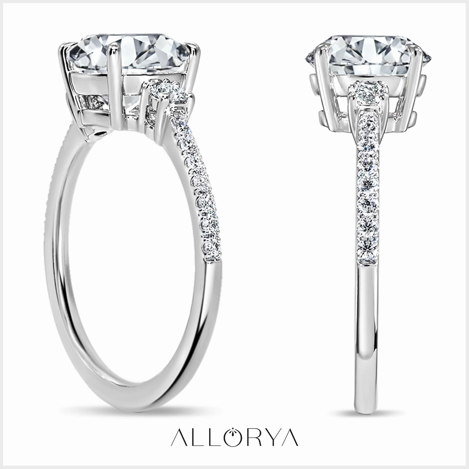 Round Lab Grown White Diamond Classic Three Stone Engagement Ring for Women in 10K Solid Gold