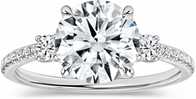 Round Lab Grown White Diamond Classic Three Stone Engagement Ring for Women in 10K Solid Gold