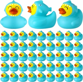 Rubber Duck 2 Inch Duck Bath Toy Floating Rubber Ducky Adorable Party Supplies for Ducky Birthday Party Gift Nature Birds Lovers Hunting Decoration(24 Pcs,Blue Shark)