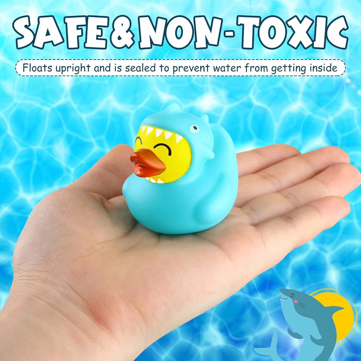 Rubber Duck 2 Inch Duck Bath Toy Floating Rubber Ducky Adorable Party Supplies for Ducky Birthday Party Gift Nature Birds Lovers Hunting Decoration(24 Pcs,Blue Shark)