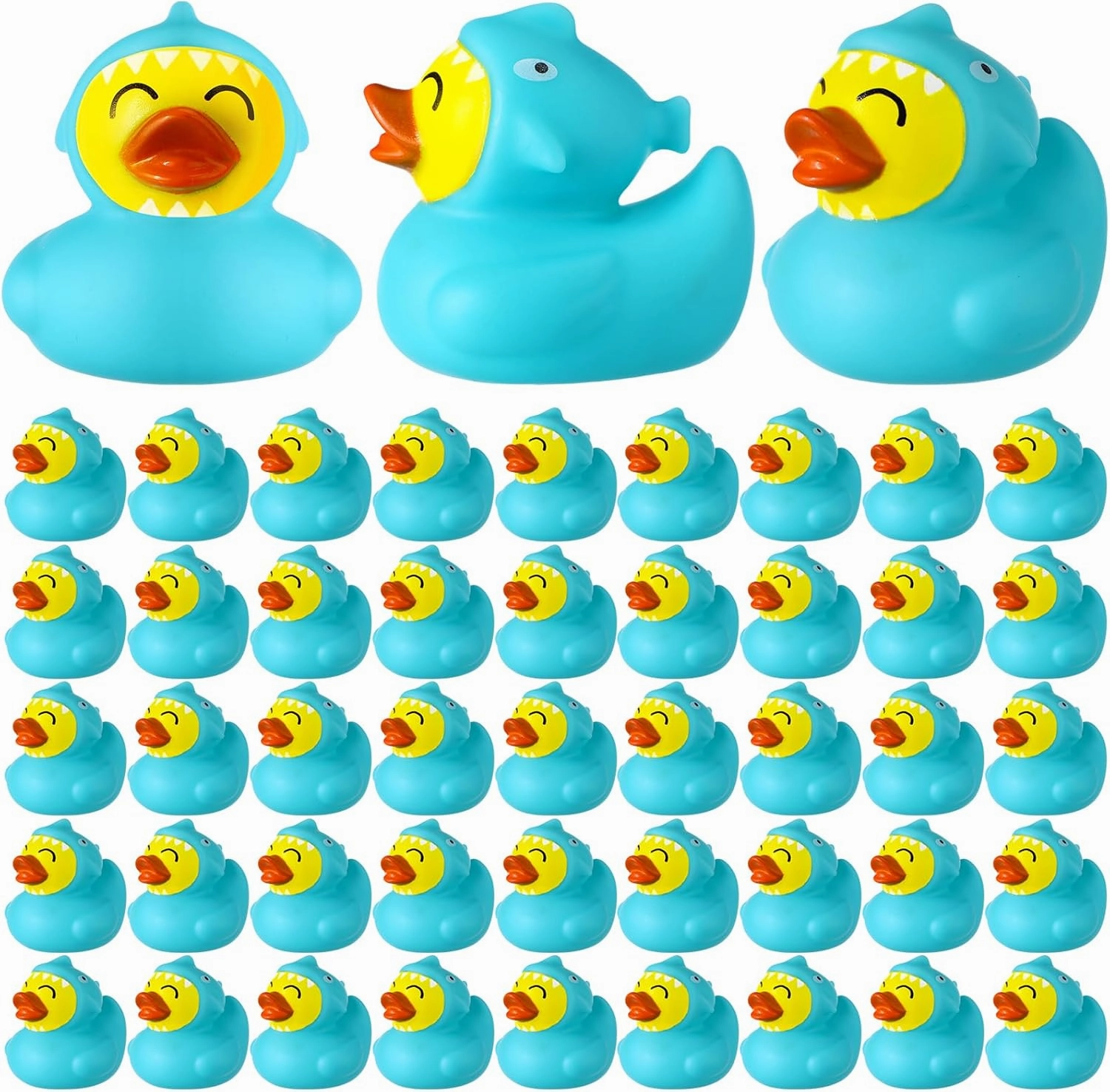 Rubber Duck 2 Inch Duck Bath Toy Floating Rubber Ducky Adorable Party Supplies for Ducky Birthday Party Gift Nature Birds Lovers Hunting Decoration(24 Pcs,Blue Shark)