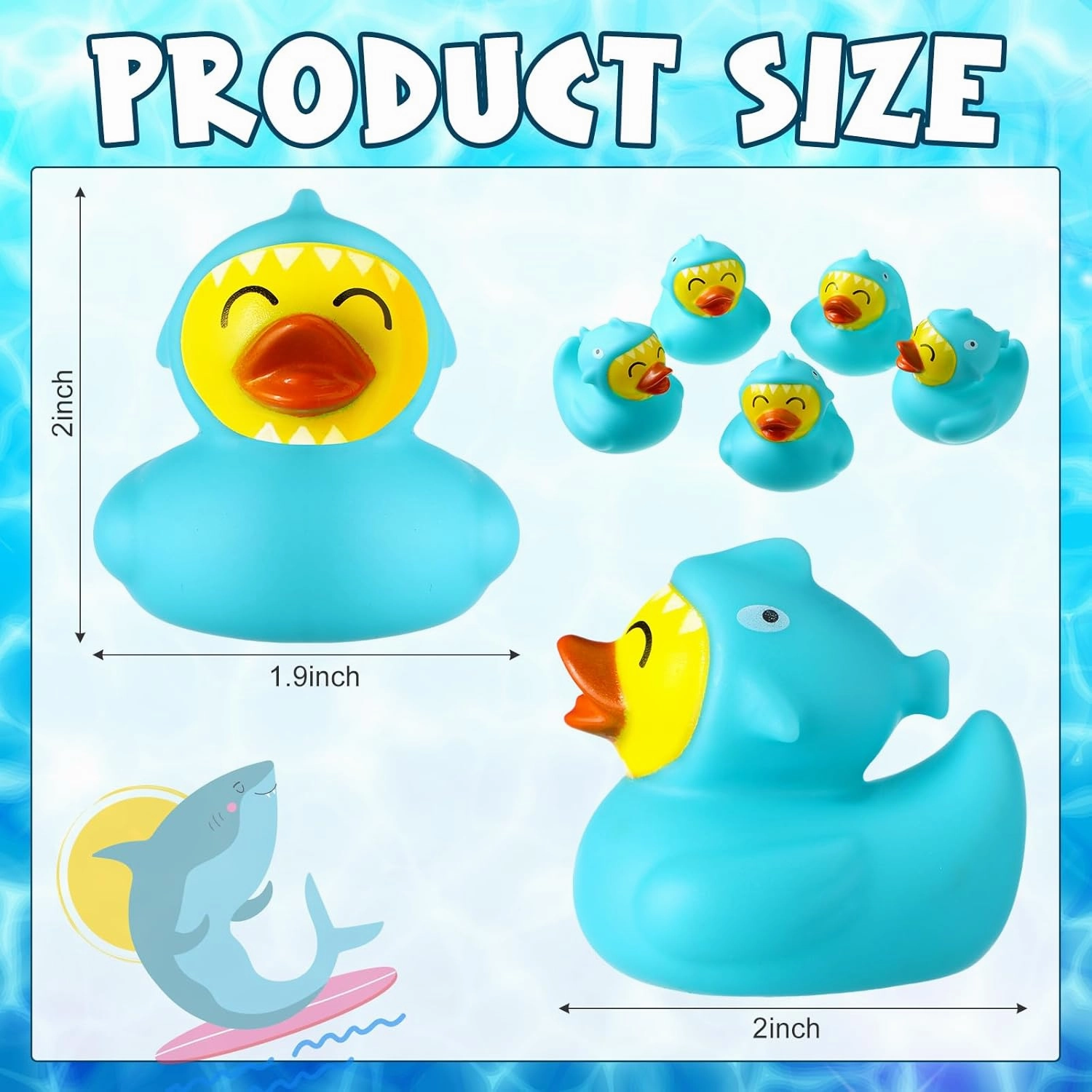 Rubber Duck 2 Inch Duck Bath Toy Floating Rubber Ducky Adorable Party Supplies for Ducky Birthday Party Gift Nature Birds Lovers Hunting Decoration(24 Pcs,Blue Shark)