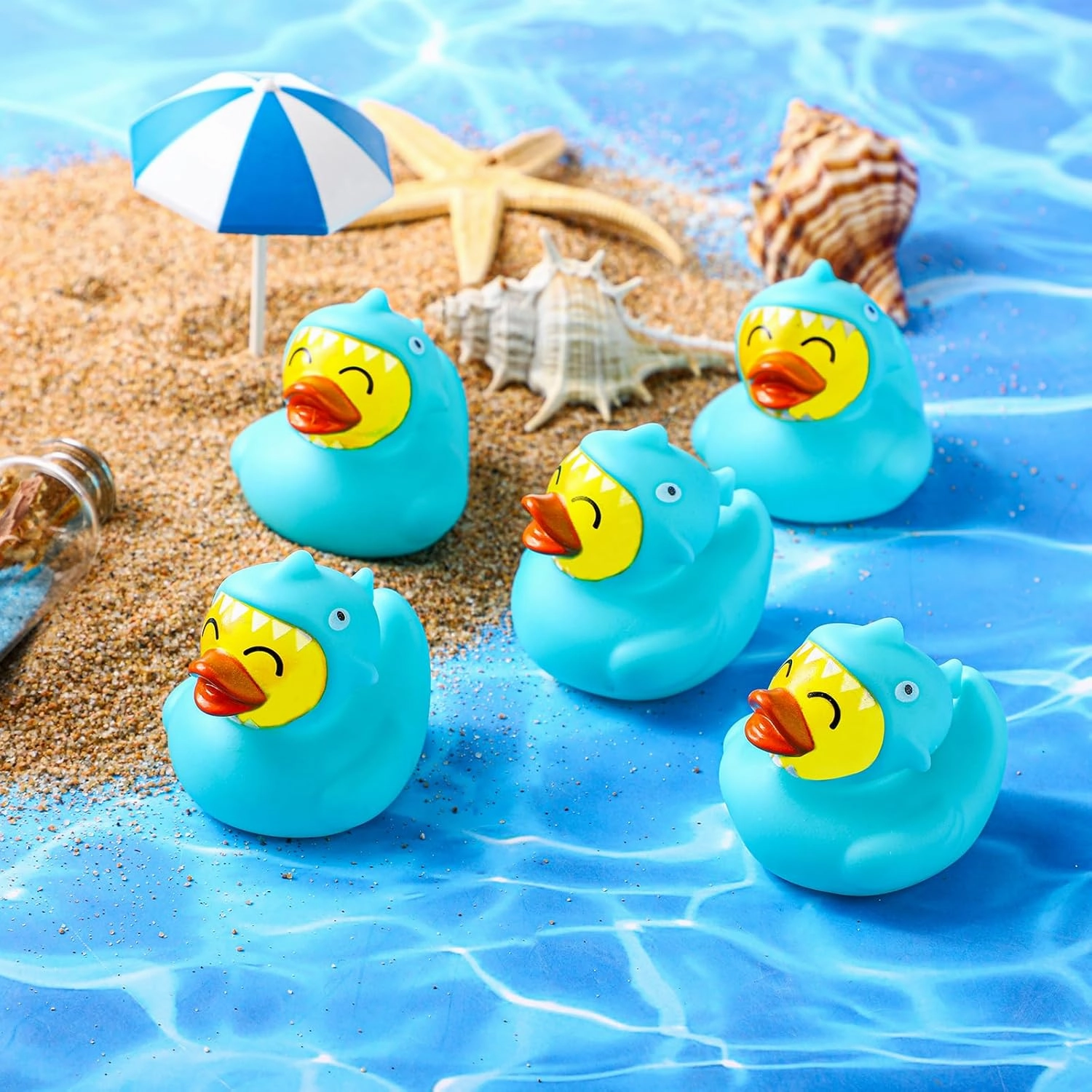 Rubber Duck 2 Inch Duck Bath Toy Floating Rubber Ducky Adorable Party Supplies for Ducky Birthday Party Gift Nature Birds Lovers Hunting Decoration(24 Pcs,Blue Shark)