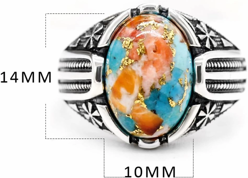 S925 sterling silver oval sky blue stone declaration turquoise men's ring, Türkiye retro carving national design handmade jewelry, gem Valentine's Day anniversary birthday gift for his daily wear