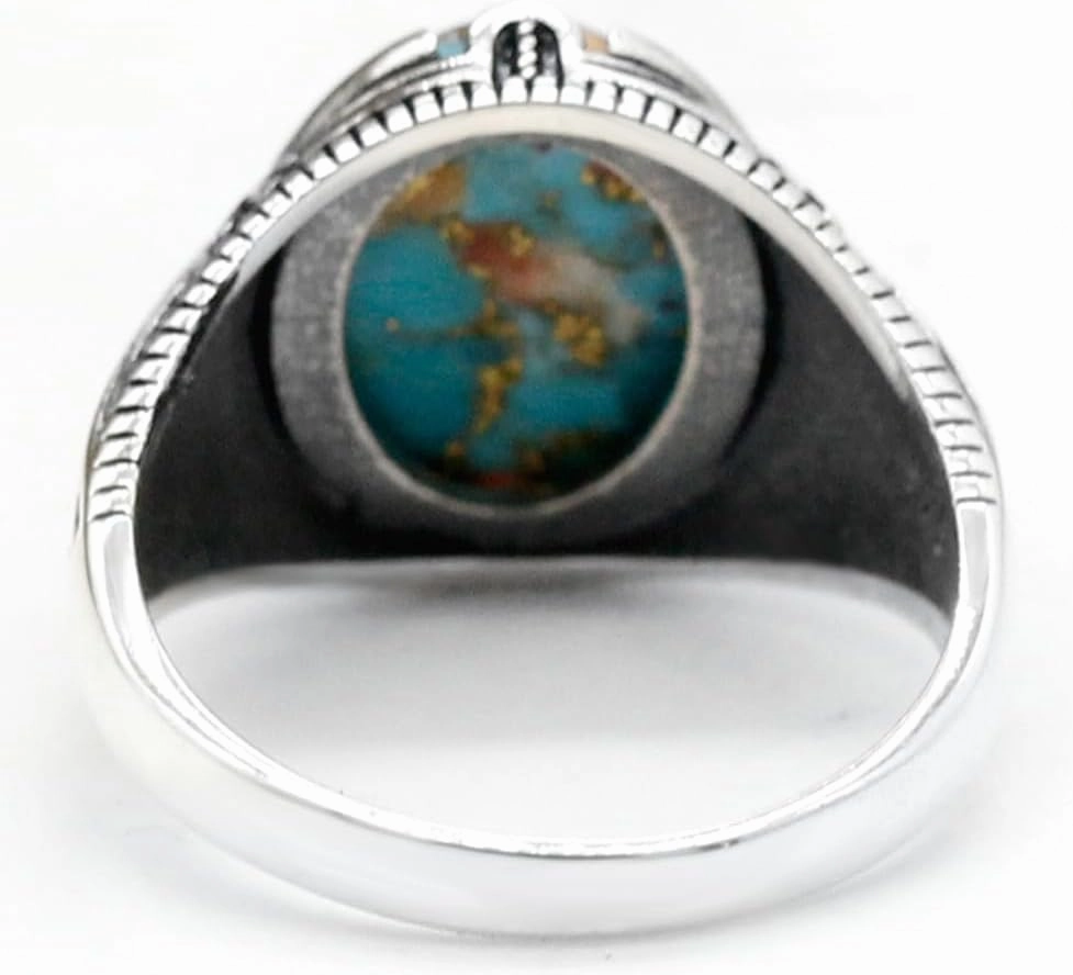 S925 sterling silver oval sky blue stone declaration turquoise men's ring, Türkiye retro carving national design handmade jewelry, gem Valentine's Day anniversary birthday gift for his daily wear