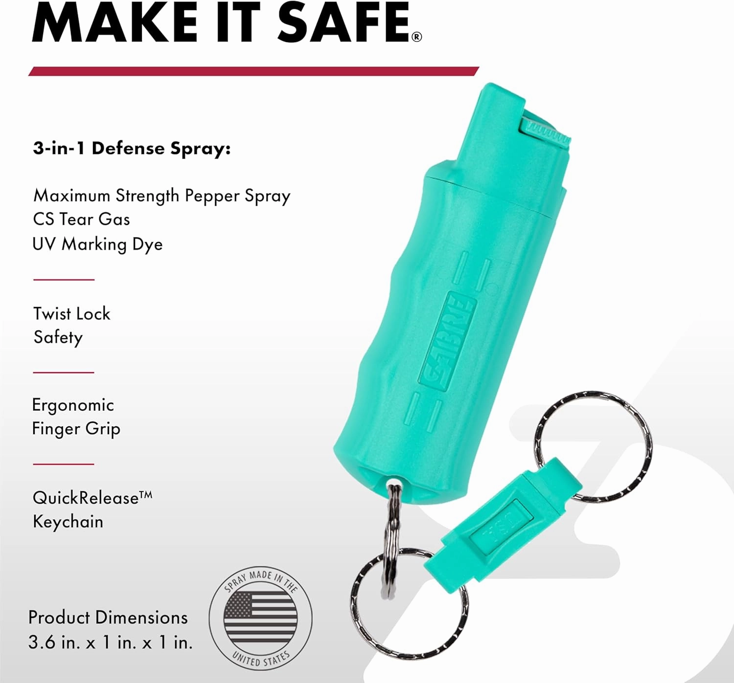 SABRE Defense Spray, 3-in-1 Formula Contains Max Strength Pepper Spray, CS Military Tear Gas & UV Marking Dye, Quick Release Key Ring for Easy Carry, Finger Grip for More Accurate Aim, 0.54 fl oz