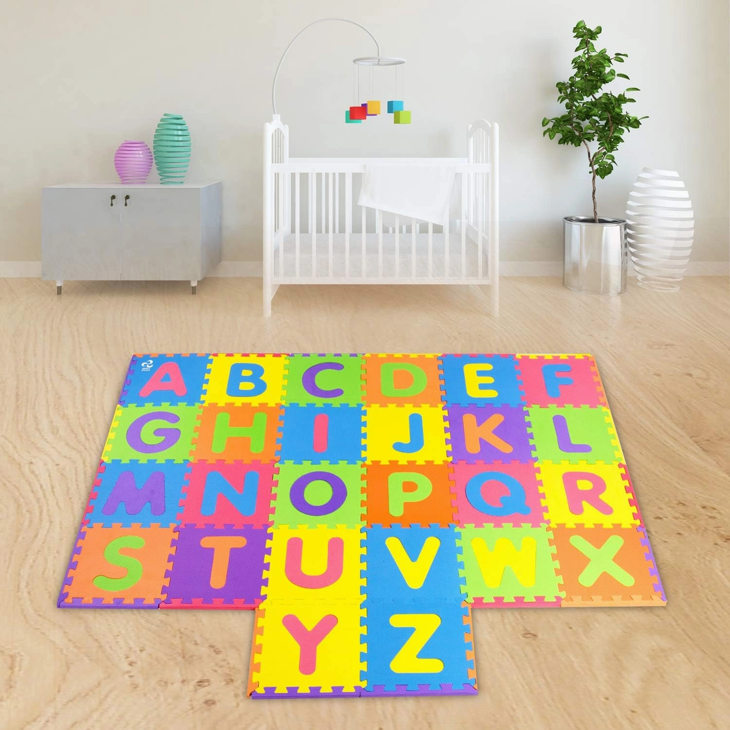 SAFEST Non Toxic Alphabet Puzzle Mat - THICKEST ABC Flooring Mat, 26 Tiles | Bonus Fun Learning eBook | Kids Learn & Play with Interlocking Puzzle Pieces