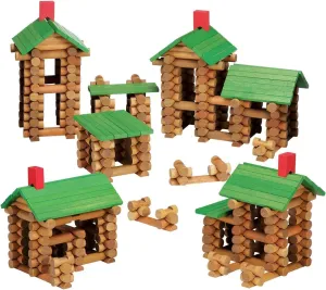 SainSmart Jr. 450 PCS Wooden Log Cabin Set Building House Toy for Toddlers, Classic STEM Construction Kit with Colorful Wood Logs Blocks for 3  Years Old
