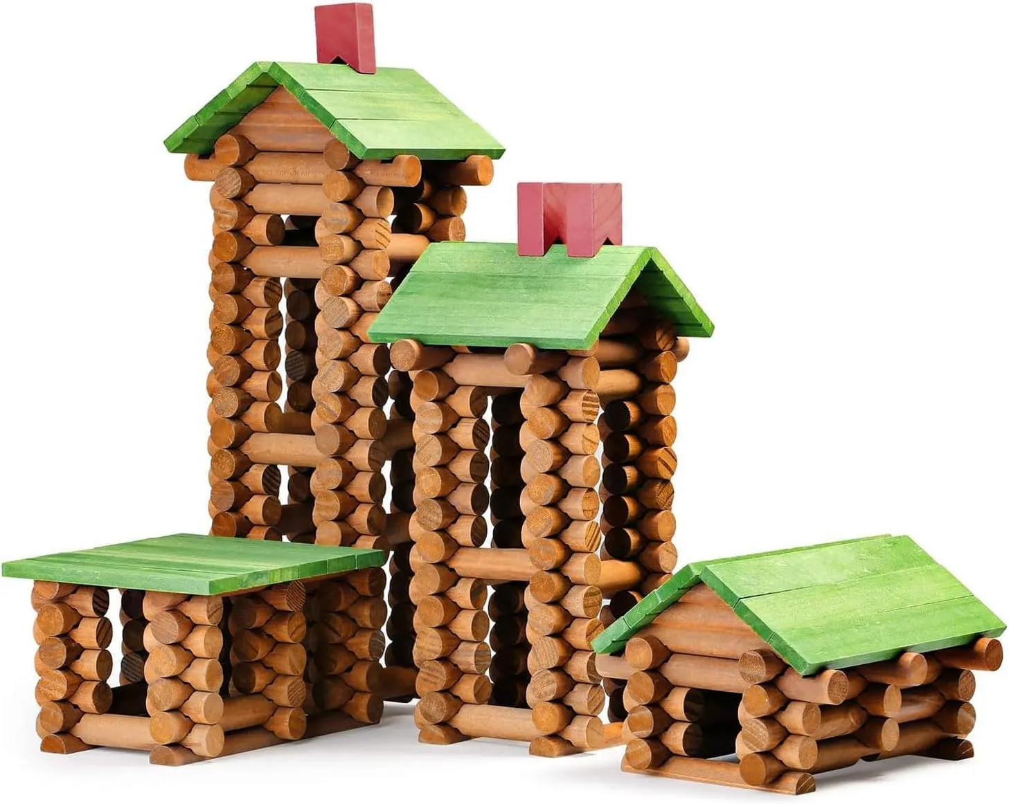 SainSmart Jr. 450 PCS Wooden Log Cabin Set Building House Toy for Toddlers, Classic STEM Construction Kit with Colorful Wood Logs Blocks for 3  Years Old