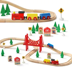 SainSmart Jr. Wooden Train Set for Toddler - Double-Side Wooden Tracks Fits Brio, Thomas, Melissa and Doug - Expandable, Changeable-Kids Wood Toy Train for 3,4,5 Year Old Boys and Girls