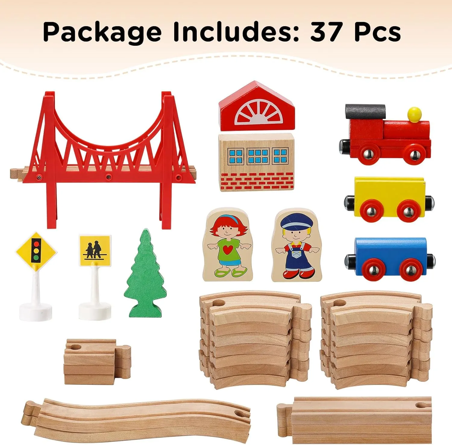 SainSmart Jr. Wooden Train Set for Toddler - Double-Side Wooden Tracks Fits Brio, Thomas, Melissa and Doug - Expandable, Changeable-Kids Wood Toy Train for 3,4,5 Year Old Boys and Girls
