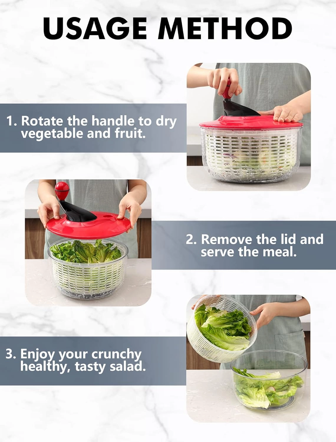 Salad Spinner Large 5L Capacity, Easy to Clean Lettuce Spinner with Bowl, Vegetable Washer Dryer Dishwasher Safe Ideal for Vegetables and Fruits without BPA, Large 4.5 Quart