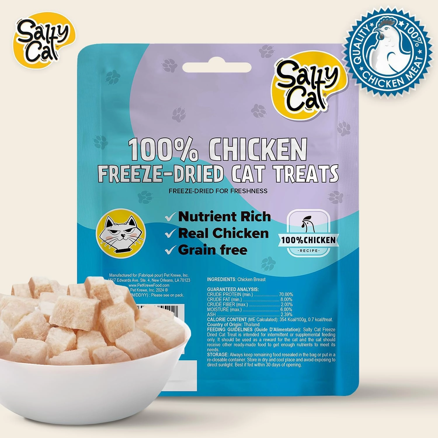 Salty Cat Freeze Dried Cat Treats - Chickecn Breast or Tuna (Pack of 12 (10g Each), Chicken)