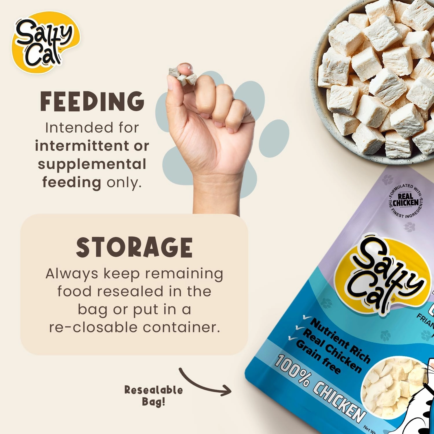 Salty Cat Freeze Dried Cat Treats - Chickecn Breast or Tuna (Pack of 12 (10g Each), Chicken)