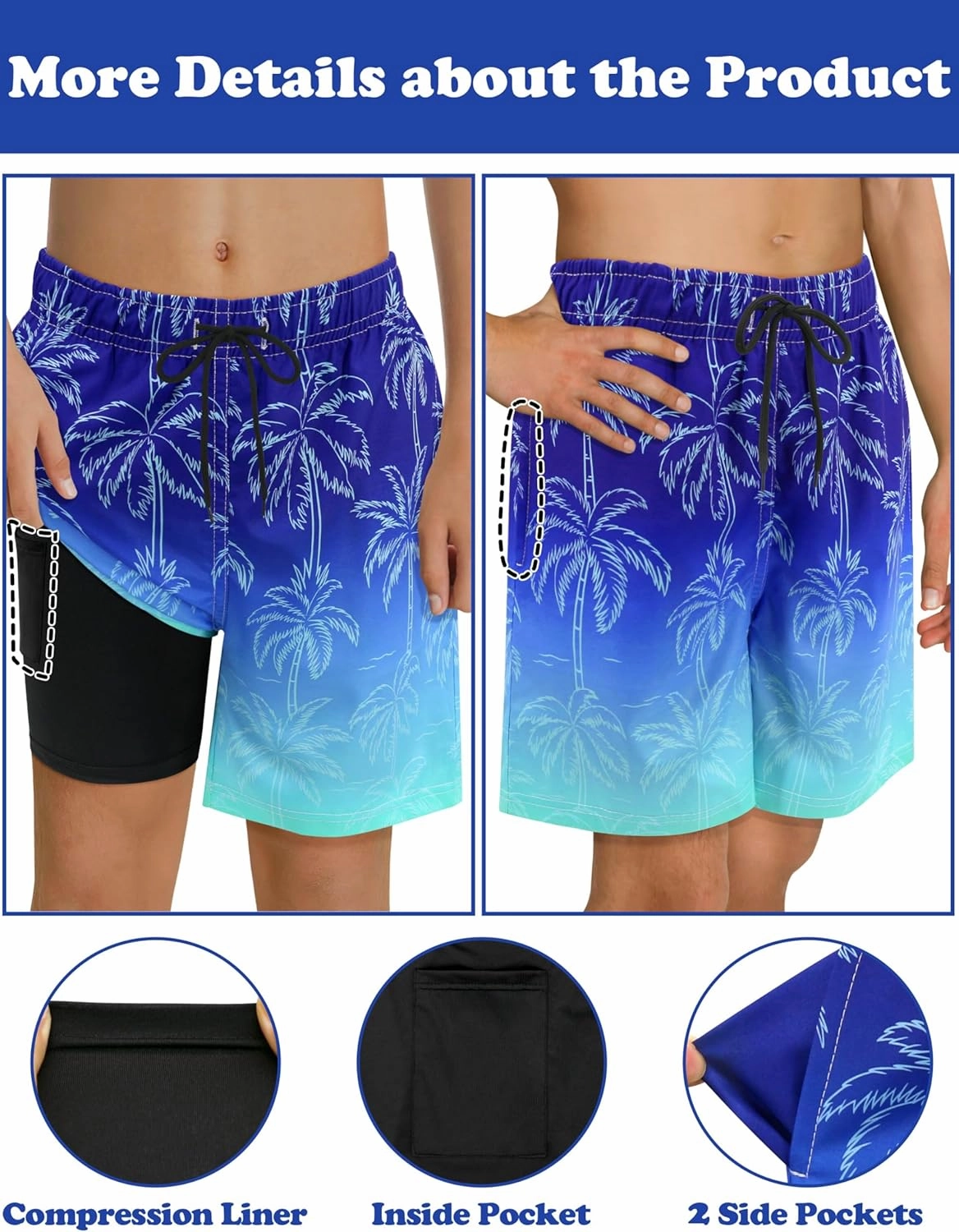 Sarfel Boys Swim Trunks with Compression Liner Kids Swimsuits Boys Bathing Suit Kids Board Shorts Teen Boy Quick Dry Shorts