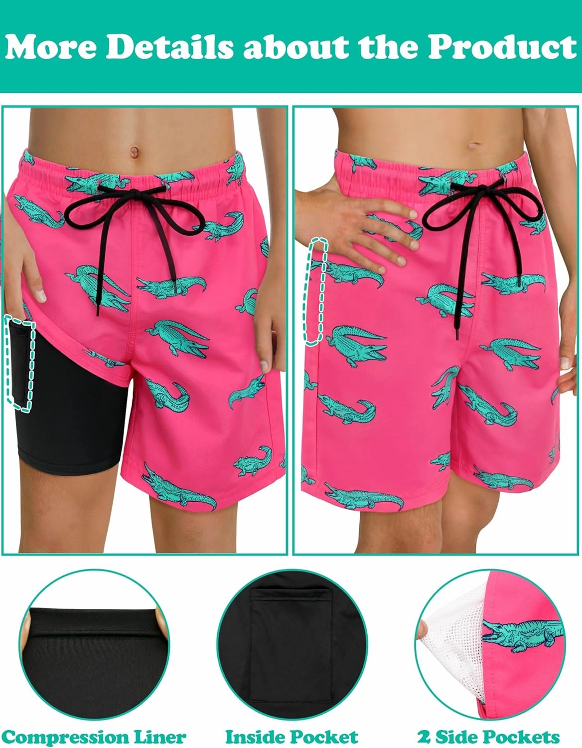 Sarfel Boys Swim Trunks with Compression Liner Kids Swimsuits Boys Bathing Suit Kids Board Shorts Teen Boy Quick Dry Shorts