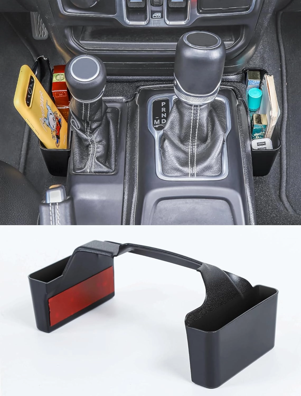 Savadicar GT-2 Shifter Storage Box, Gear Shift Side Tray, Center Console Organizer Compatible with 2018-2025 Jeep Wrangler JL JLU 4XE & Gladiator JT, Interior Storage Accessories, Black, 1 PC