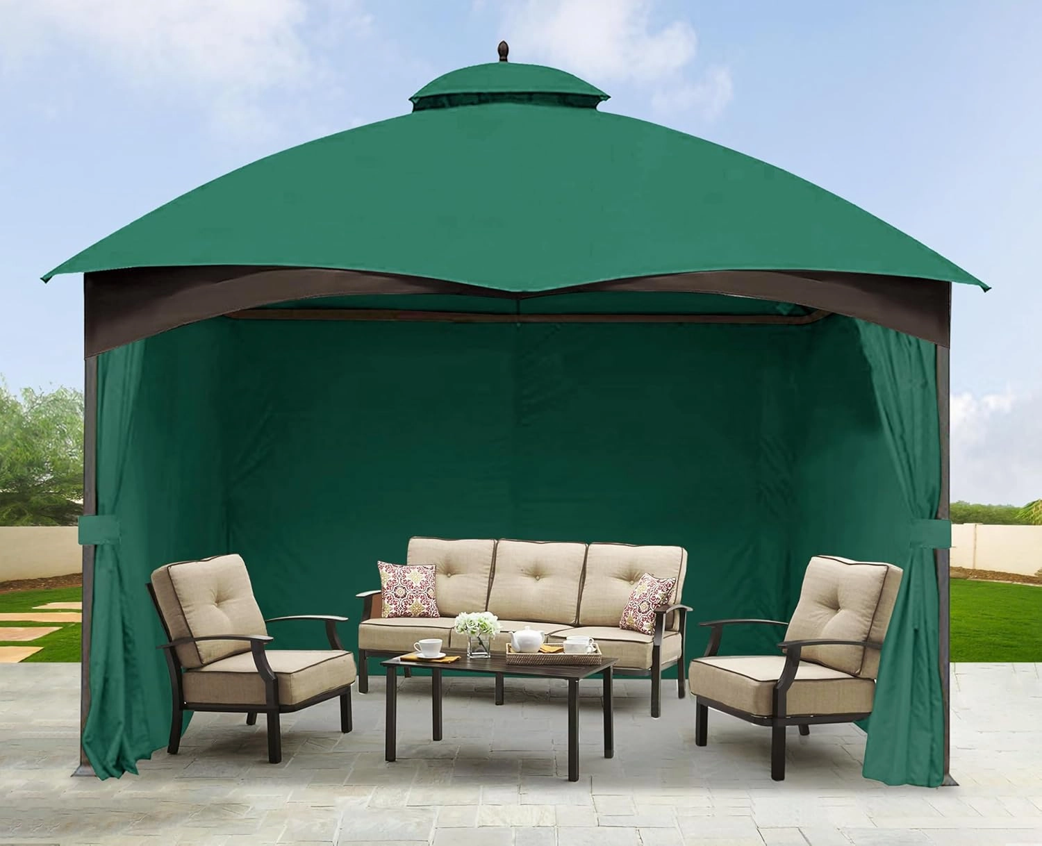 SCOCANOPY Forest Green 10' x 12' Gazebo Privacy Curtain Set Fit for Lowe's Allen Roth 10X12 Gazebo Model #GF-12S004B-1 / GF-12S004BTO/ TPGAZ17-002/TPGAZ2303