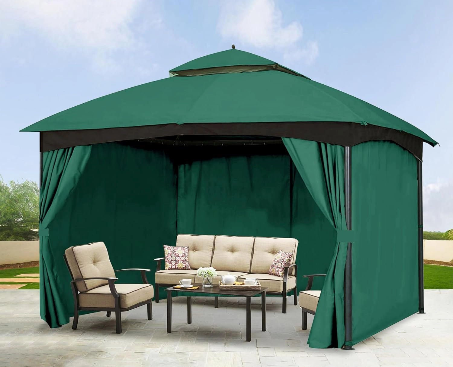 SCOCANOPY Forest Green 10' x 12' Gazebo Privacy Curtain Set Fit for Lowe's Allen Roth 10X12 Gazebo Model #GF-12S004B-1 / GF-12S004BTO/ TPGAZ17-002/TPGAZ2303