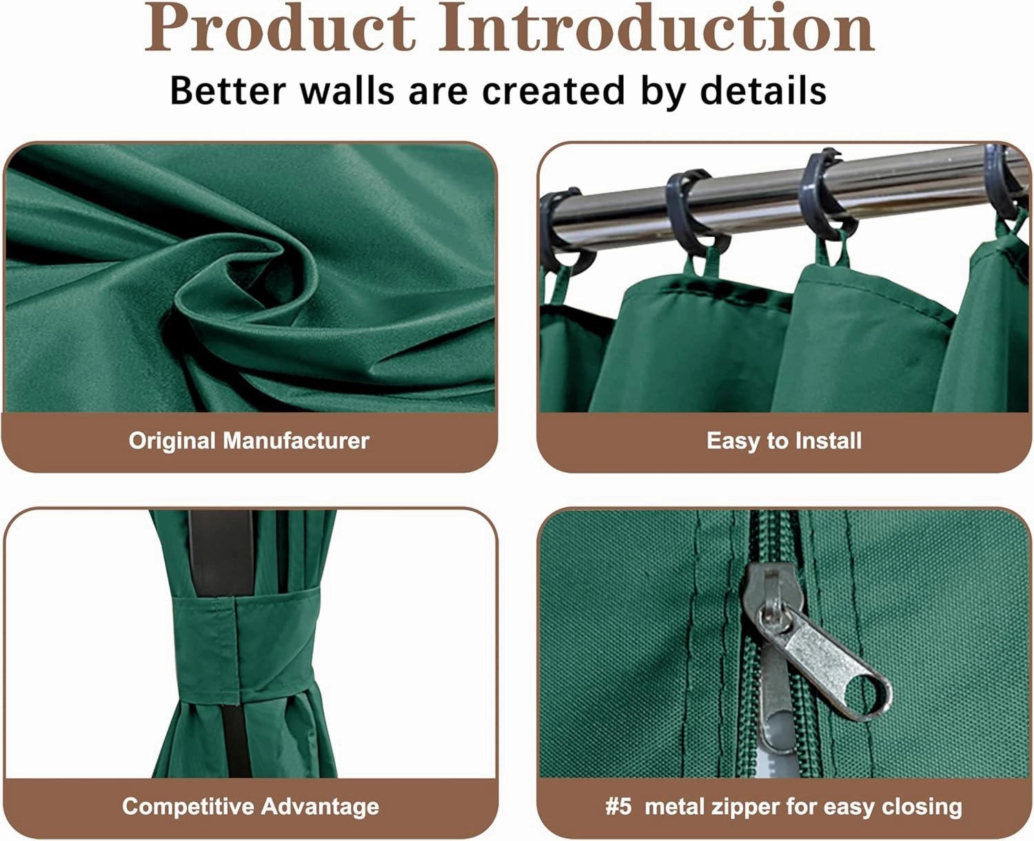 SCOCANOPY Forest Green 10' x 12' Gazebo Privacy Curtain Set Fit for Lowe's Allen Roth 10X12 Gazebo Model #GF-12S004B-1 / GF-12S004BTO/ TPGAZ17-002/TPGAZ2303