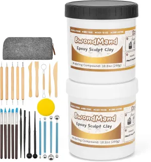 Sculpts Epoxy Clay with 24 Pcs Tools Kit, 2 Part Modeling Compound (A&B) 1 Pound Self-Hardening DIY Magic Sculpt   Sculpting Tools Set for Modeling, Filling, Repairing