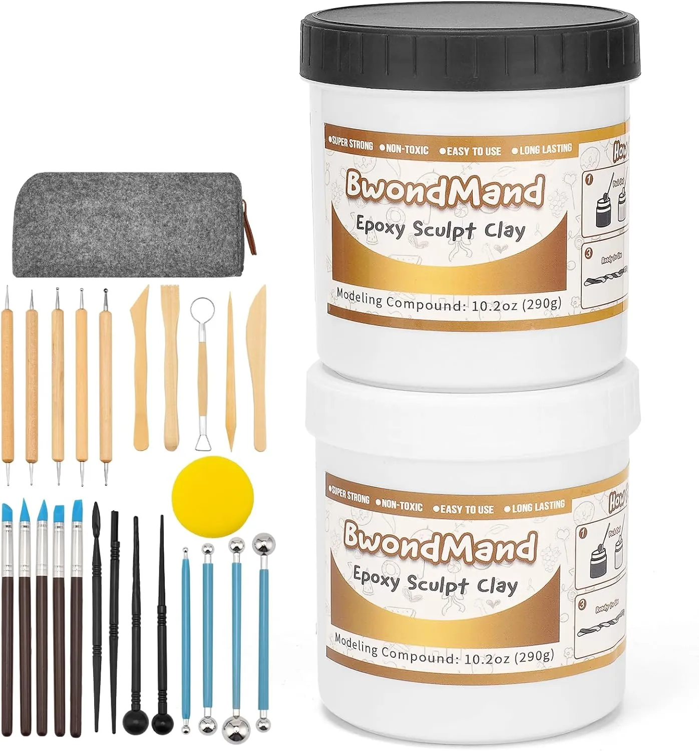 Sculpts Epoxy Clay with 24 Pcs Tools Kit, 2 Part Modeling Compound (A&B) 1 Pound Self-Hardening DIY Magic Sculpt   Sculpting Tools Set for Modeling, Filling, Repairing