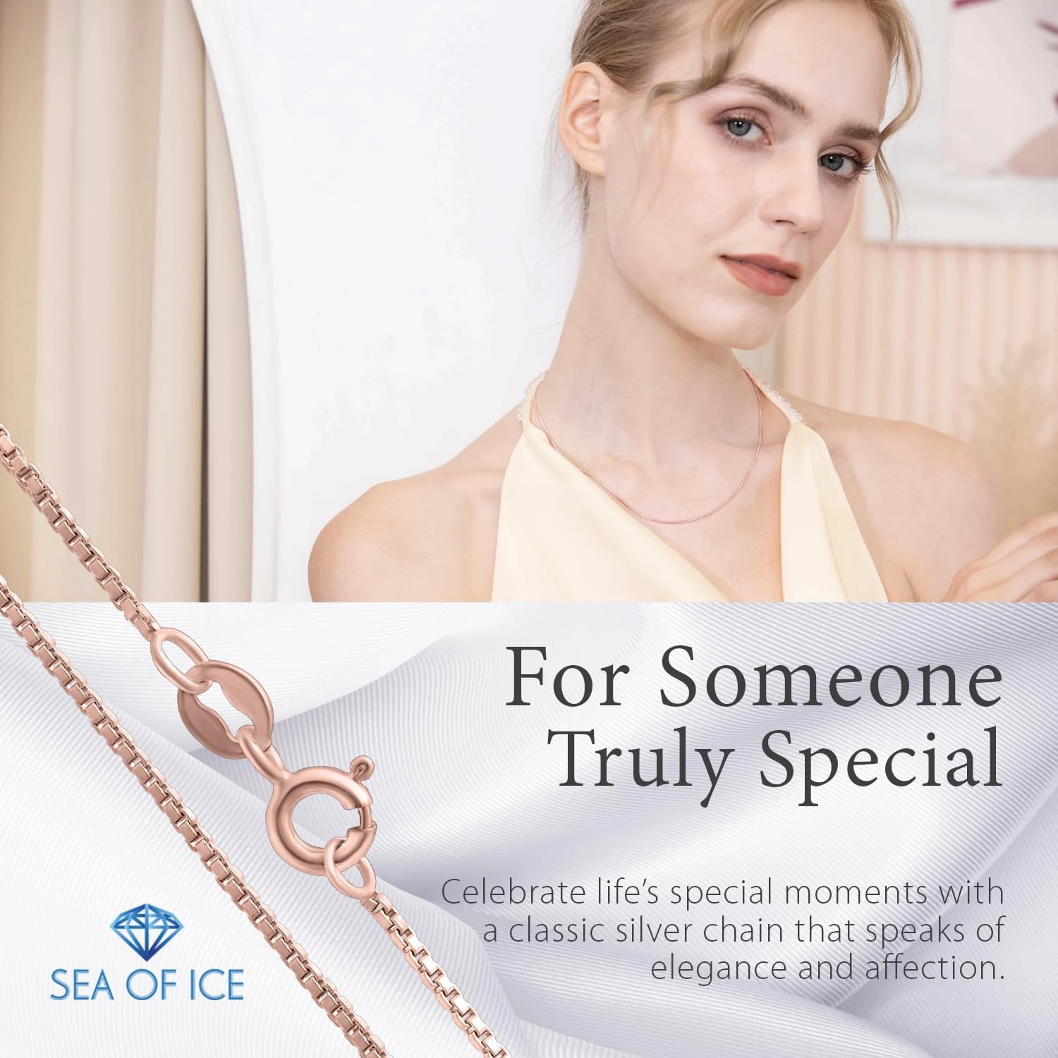 SEA OF ICE Chain Necklace 925 Sterling Silver with Ring Clasp Closure, Italian Box Necklace Chain Necklace for Women & Men, Available in Gold, Rose Gold, Silver, and Black Rhodium, Multisize