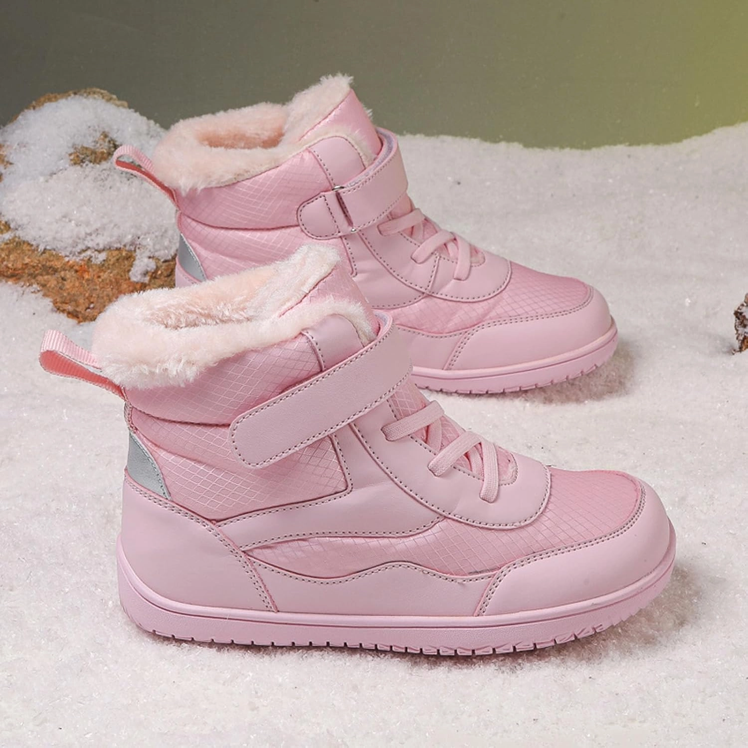 SECHRITE Toddler Barefoot Boots Girls Boys Winter Barefoot Shoes Waterproof Ankle Snow Boots High Top Outdoor Minimalist Wide Sneakers for Cold Weather Naturally Splay