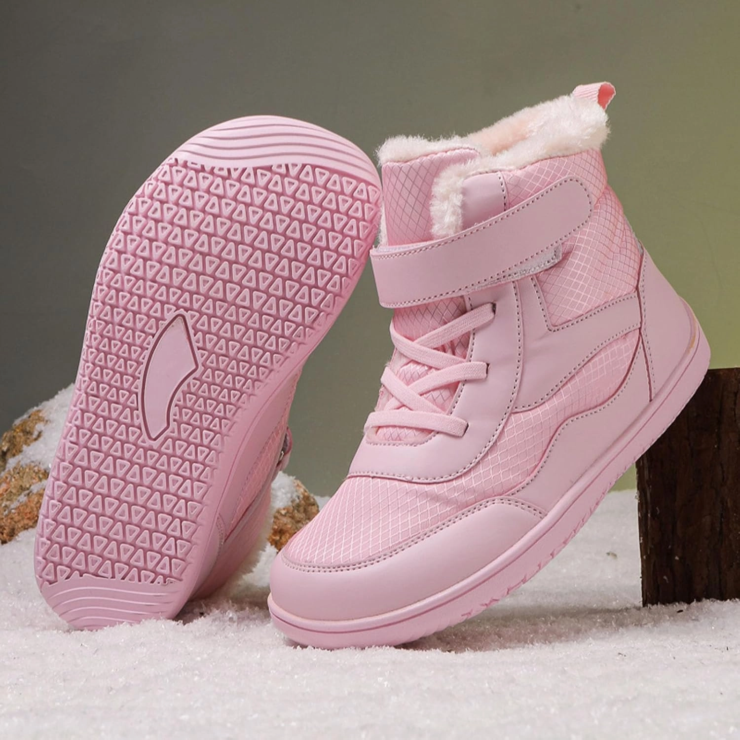 SECHRITE Toddler Barefoot Boots Girls Boys Winter Barefoot Shoes Waterproof Ankle Snow Boots High Top Outdoor Minimalist Wide Sneakers for Cold Weather Naturally Splay