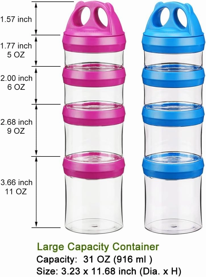 SELEWARE Portable Stackable Food Storage Containers for Snacks Formula Powder and Drinks Twist Lock System Airtight Leak-proof BPA and Phthalate Free Blue and Red