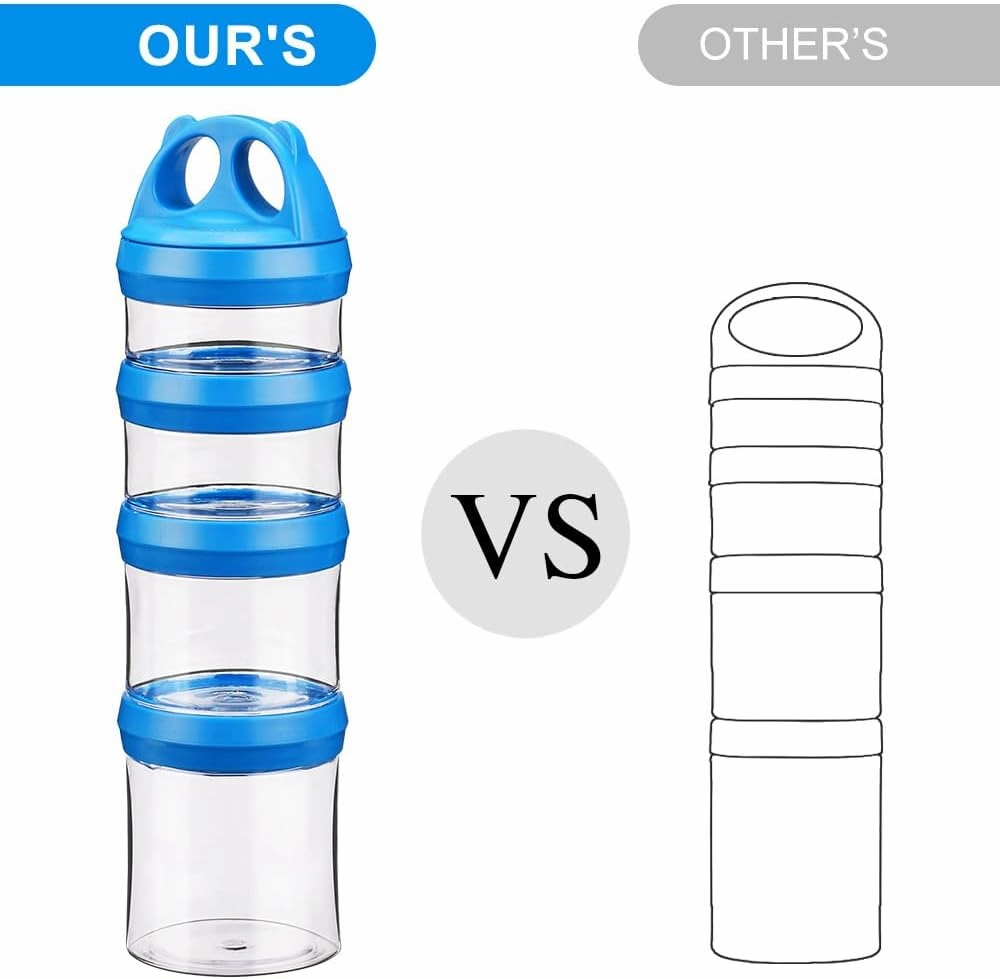 SELEWARE Portable Stackable Food Storage Containers for Snacks Formula Powder and Drinks Twist Lock System Airtight Leak-proof BPA and Phthalate Free Blue and Red