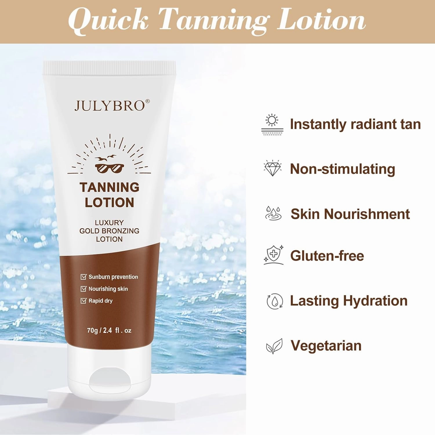 Self Tanner for Natural Looking Tan, Sunless Tinted Tanning Lotion for Medium to Dark, Moisturizing Bronzing Lotion with Instant Glow, 2.4 Fl. Oz.