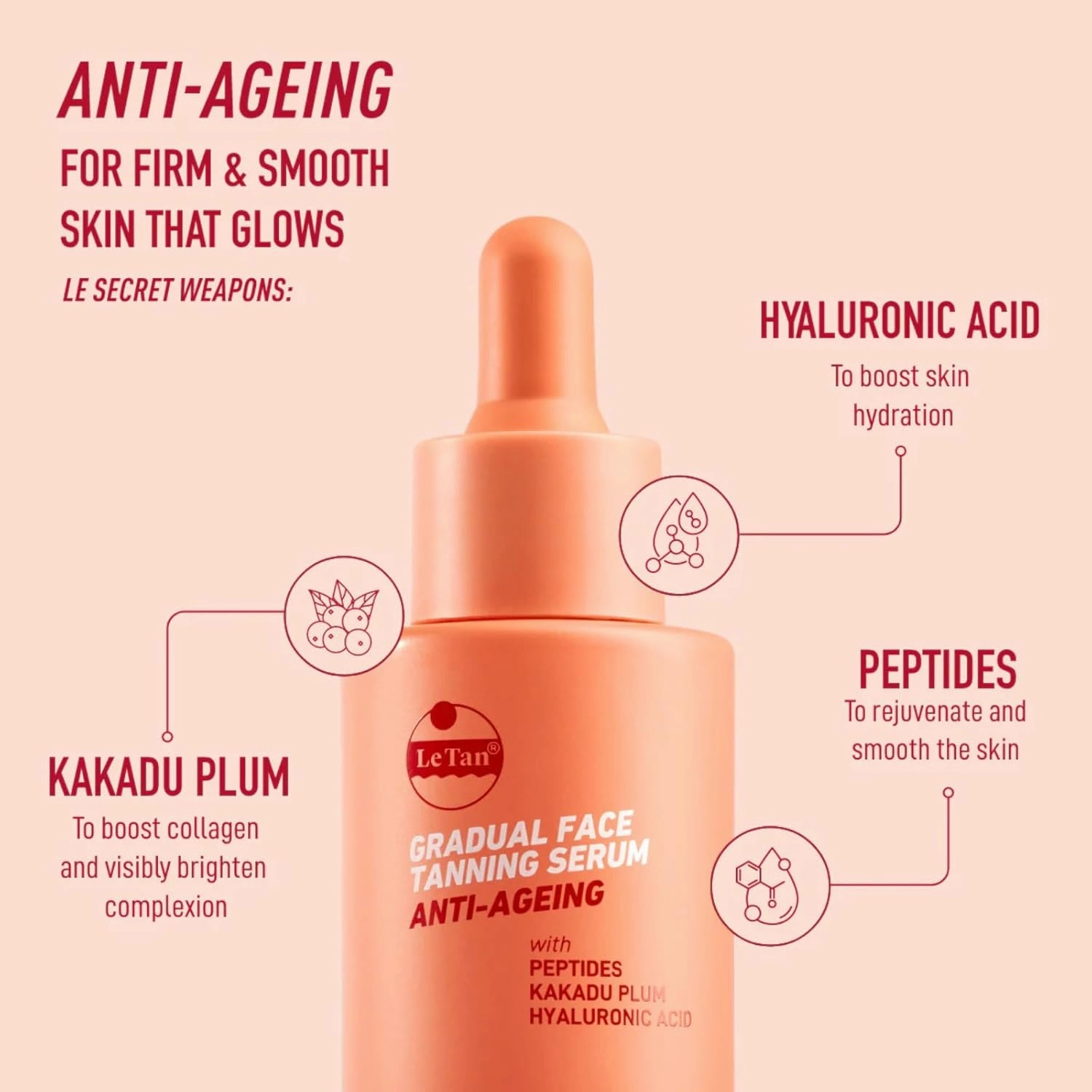 Self Tanning Drops by Le Tan | Anti Aging Self Tan Intense Hydration Minimizes Fine Lines & Wrinkles, Restores Skin Elasticity with Hyaluronic Acid, Kakadu Plum Sun Kissed Look 1oz (Anti Aging)