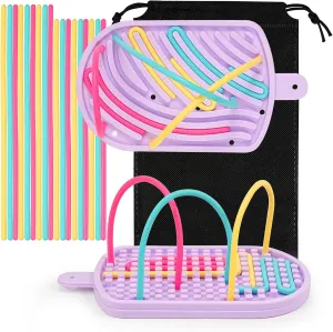 Sensory Activity Board: Silicone Fidget Toy for Calming, Stress, Anxiety, ADHD & Autism | Silent, No Mess | Kids 3  & Adults | Includes Portable Travel Bag & 18 Strings(Ice Cream-Purple)