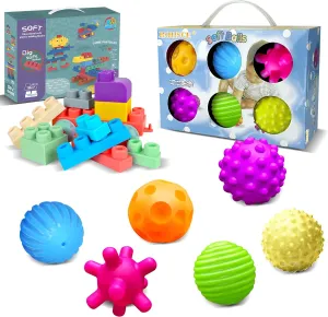 Sensory Balls for Baby Sensory Baby Toys 6 to 12 Months for Toddlers 1-3 and Soft Rubber Baby Blocks 12-18 Months