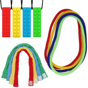 Sensory Chew Necklaces 12 Pack, Stretchy Chewy Necklace Sensory Toys for Kids with Autism, ADHD, Biting, Teething Needs, Silicone Blocks Chewing Toys for Boys Girls Adults Reduce Anxiety Fidget
