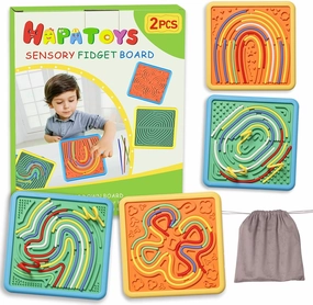 Sensory Activity Board for Kids & Adults:Double-Sided Stress Relif Sensory Board Toys with 60 Strings & Storage Bag | Quiet Fidget Board for ADHD & Autism Boys Girls Ages 3 4 5 6 7 8 9 10（2PCS)