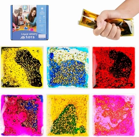 Sensory Soft Gel Liquid Toys: Water Sensory Fidget Toys Square Sensory Toys for Autistic Children 6-Pack