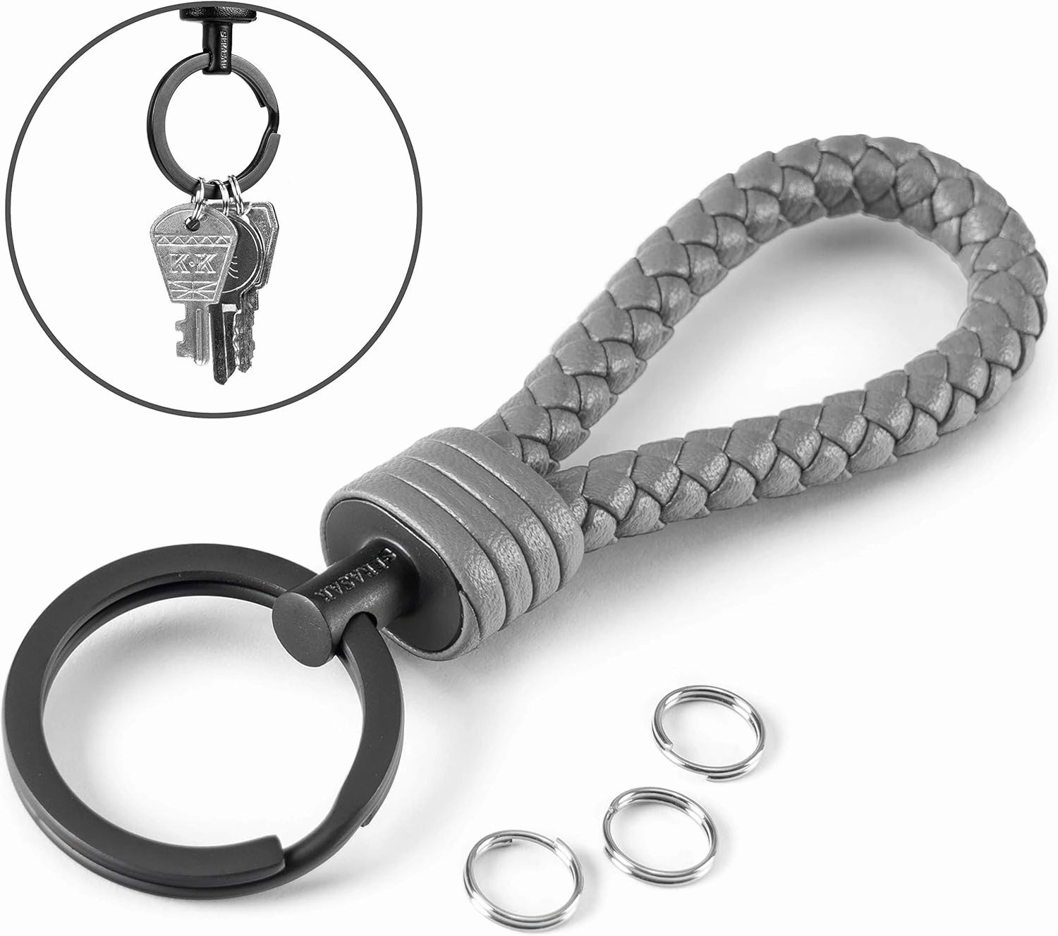 SERASAR | Leather Keychain [Strong] with Stainless Steel Key Ring - Additional Rings for Small Keys - With Gift Box