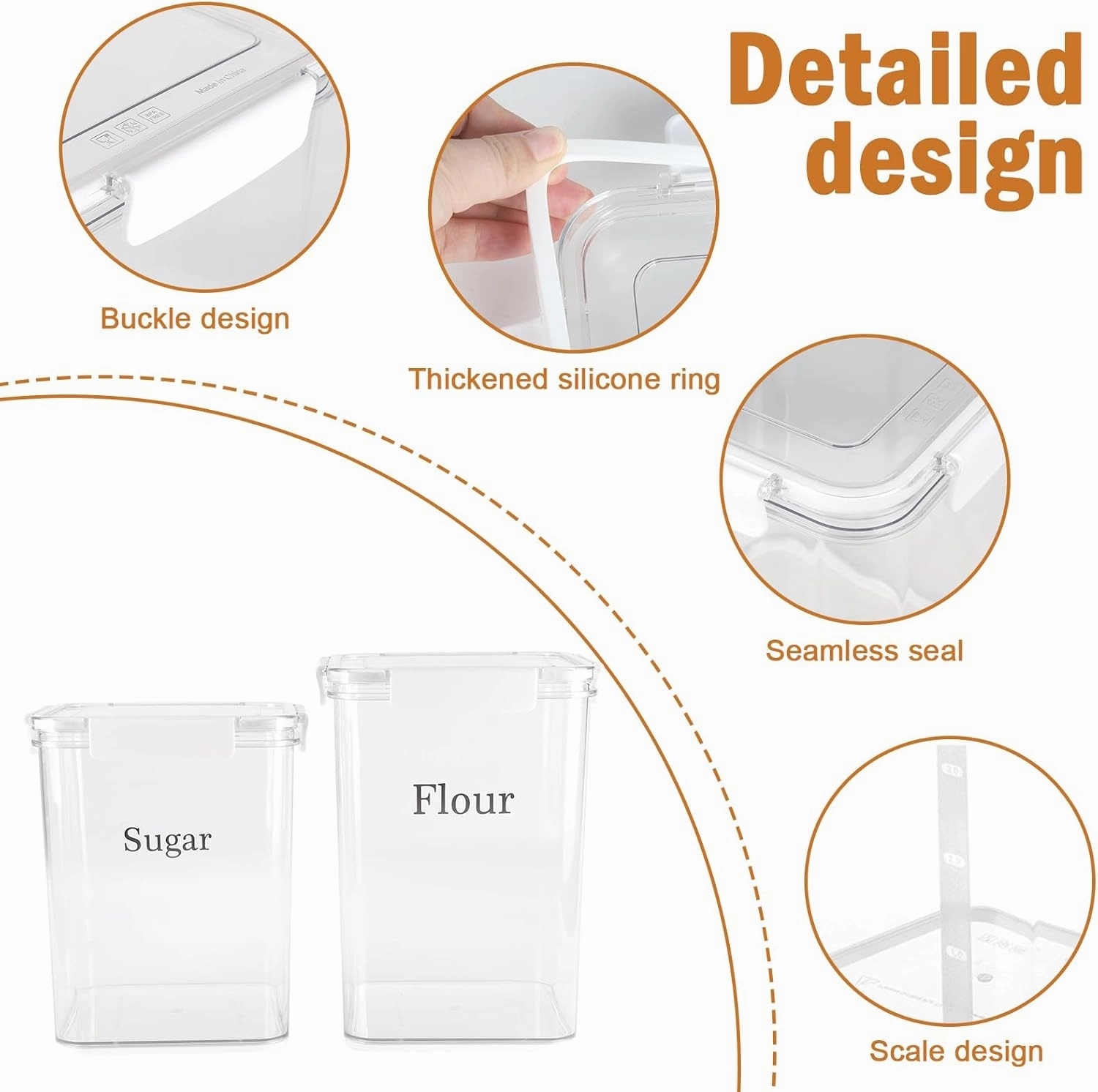 Set of 2 Large Food Storage Jars 4L - Airtight Containers with Lids, White with Free Spoon-Kitchen Canisters for Sugar,Flour,Coffee,Pantry Organization(5L&4L)
