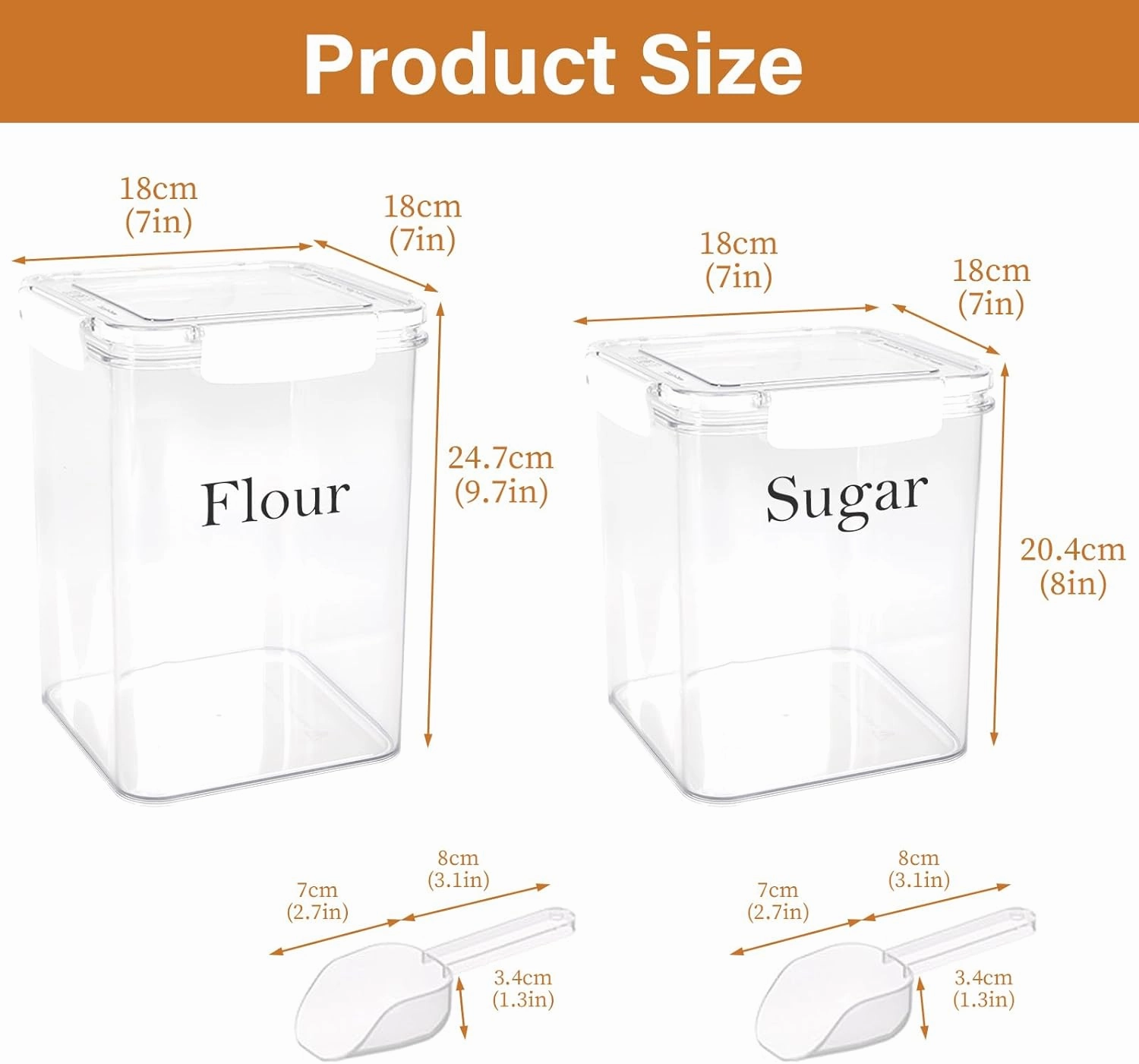 Set of 2 Large Food Storage Jars 4L - Airtight Containers with Lids, White with Free Spoon-Kitchen Canisters for Sugar,Flour,Coffee,Pantry Organization(5L&4L)
